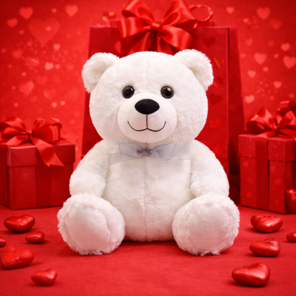 Beyaz Peluş Ayıcık – Sevgiliye Özel Kaliteli Peluş Oyuncak Ayı - 35CM - Sevgililer Günü Hediyesi 35CM