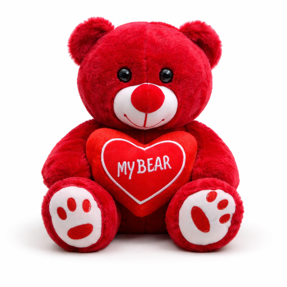 Sevgiliye Özel Kırmızı Kalpli Peluş Ayı 35 CM – Romantik Sevimli Peluş Ayıcık