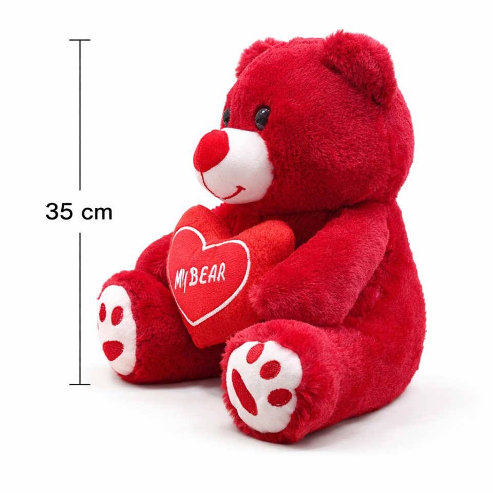 Sevgiliye Özel Kırmızı Kalpli Peluş Ayı 35 CM – Romantik Sevimli Peluş Ayıcık