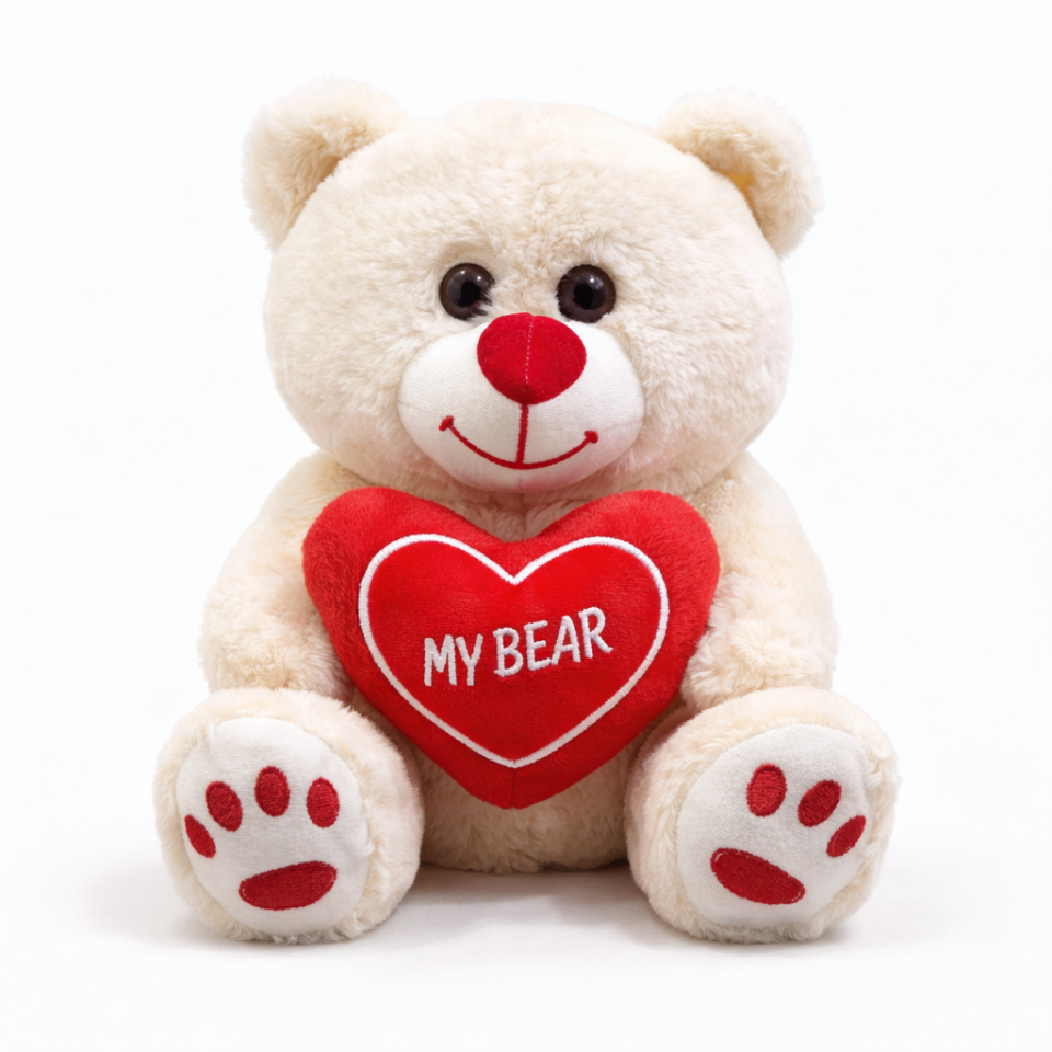 Sevgiliye Özel Beyaz Kalpli Peluş Ayı 35 CM – Romantik Sevimli Peluş Ayıcık