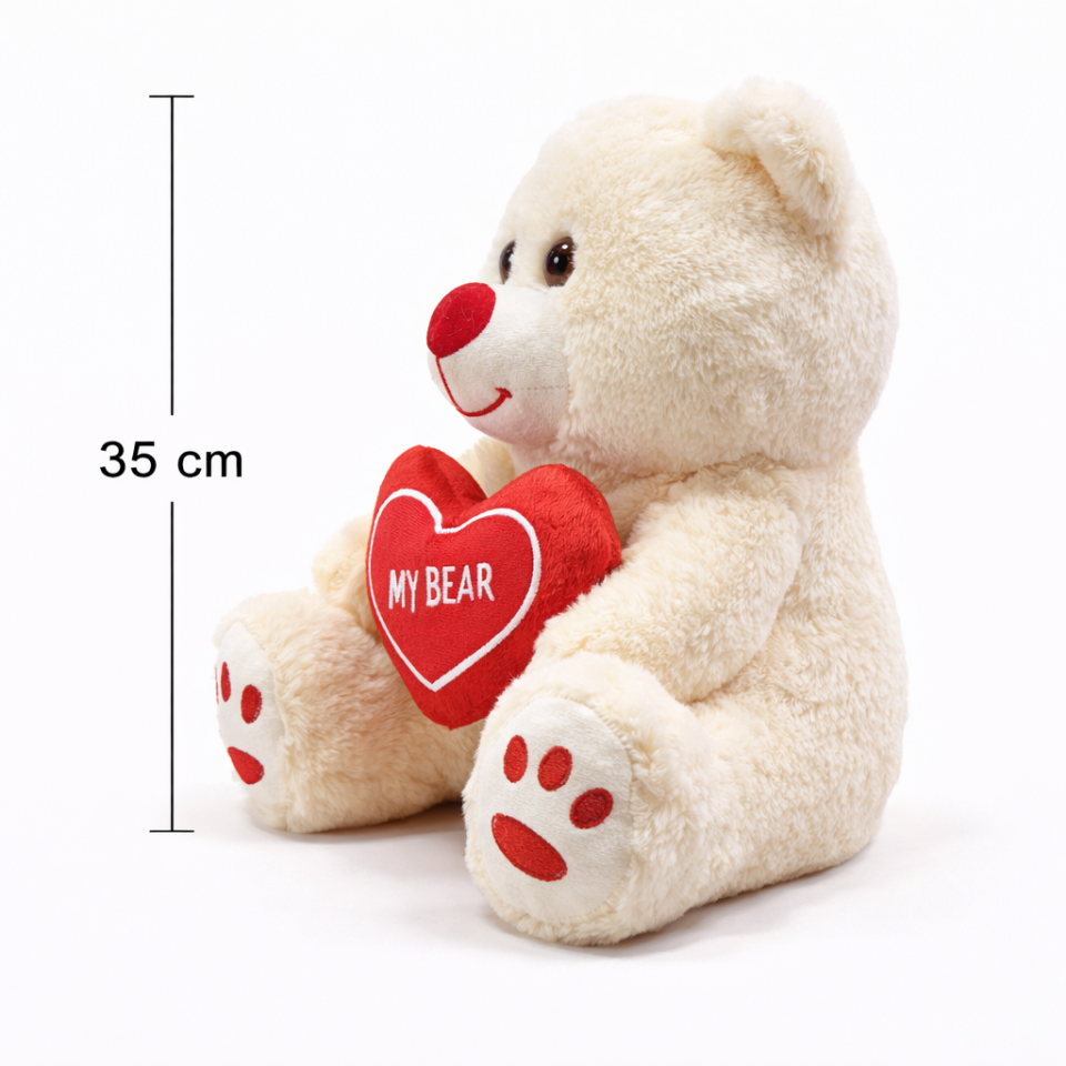 Sevgiliye Özel Beyaz Kalpli Peluş Ayı 35 CM – Romantik Sevimli Peluş Ayıcık