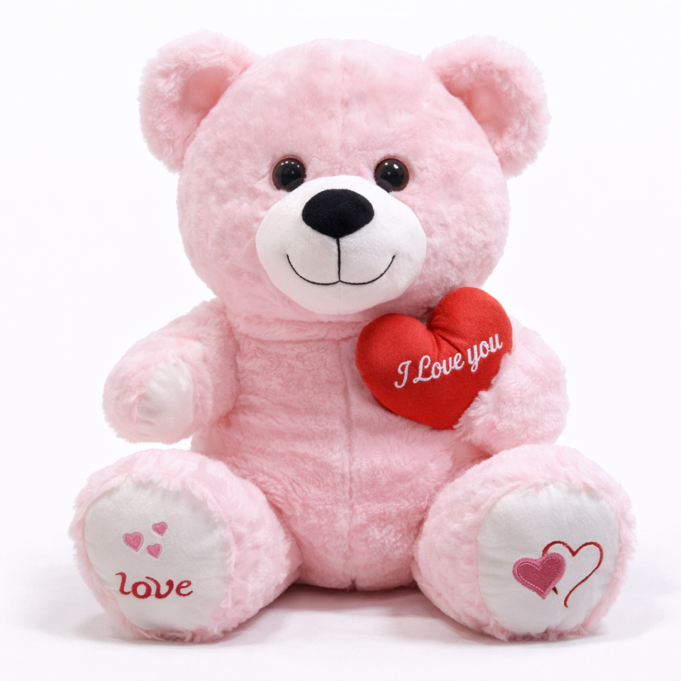Büyük Boy Pembe Kalpli Peluş Ayıcık - Premium Yumuşak Dokulu Sevimli Peluş Ayı 60 CM