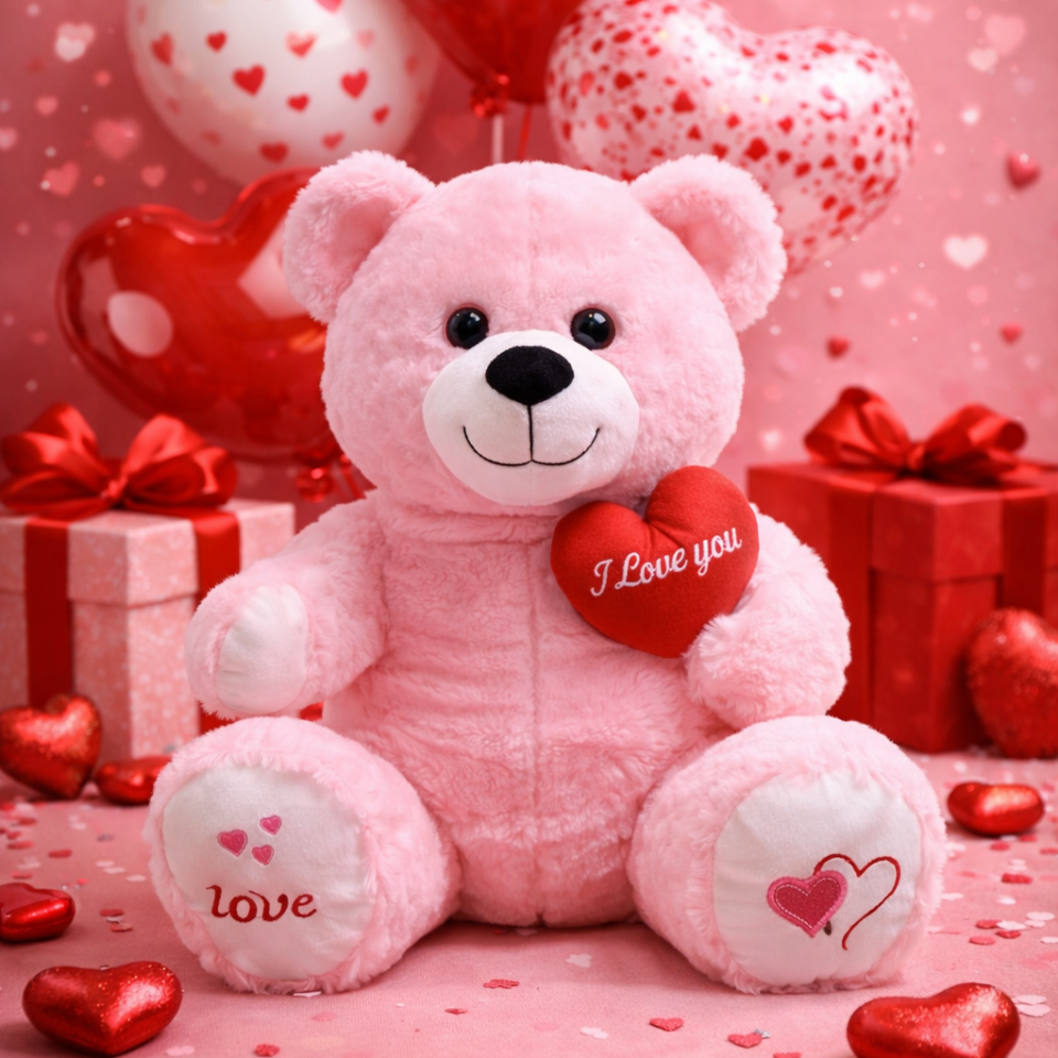 Büyük Boy Pembe Kalpli Peluş Ayıcık - Premium Yumuşak Dokulu Sevimli Peluş Ayı 60 CM