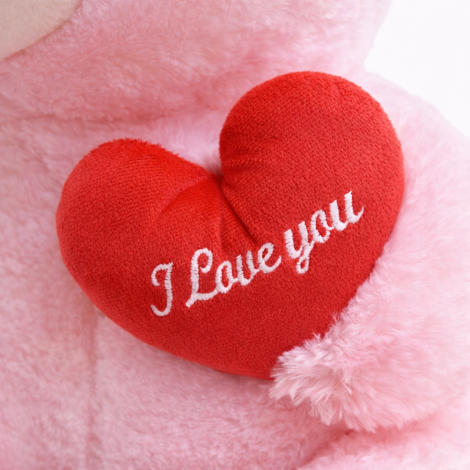 Büyük Boy Pembe Kalpli Peluş Ayıcık - Premium Yumuşak Dokulu Sevimli Peluş Ayı 60 CM