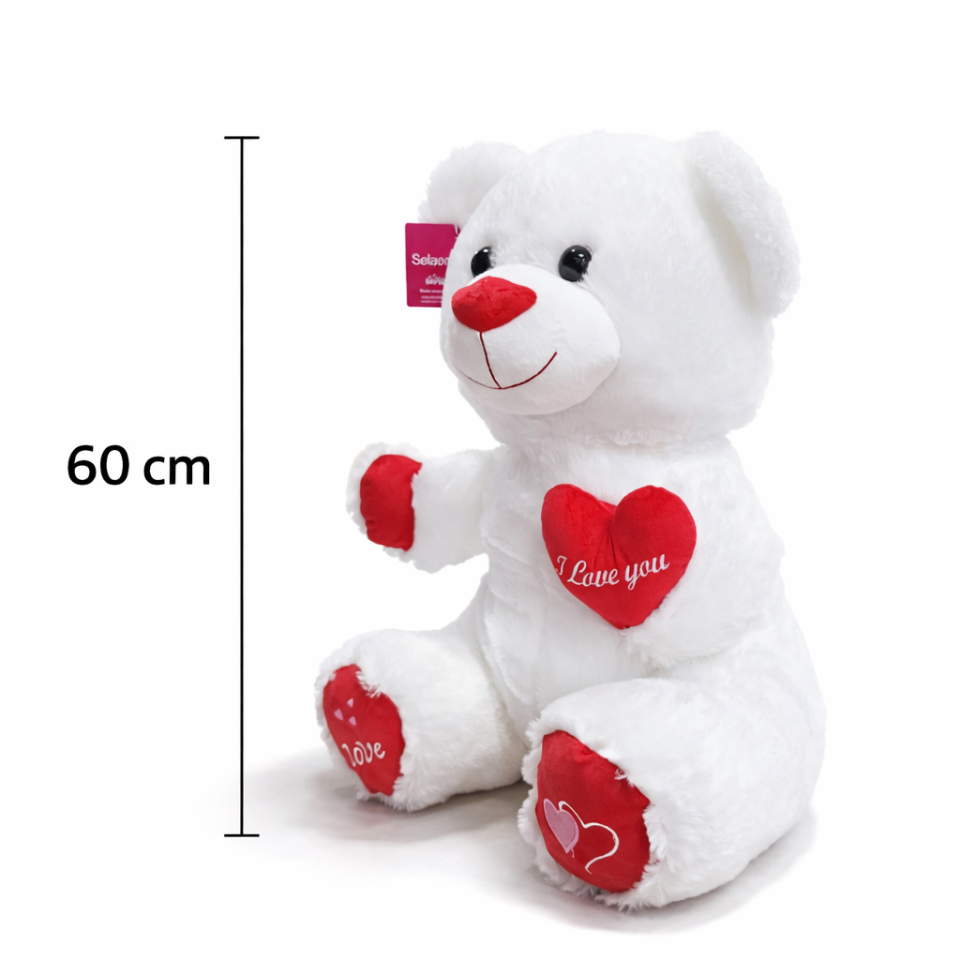 Büyük Boy Beyaz Kalpli Peluş Ayıcık - Premium Yumuşak Dokulu Sevimli Peluş Ayı 57 CM