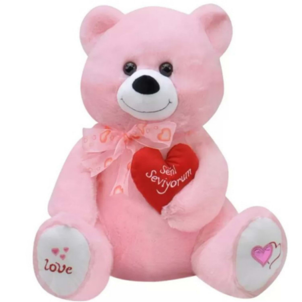 Büyük Boy Beyaz Kalpli Peluş Ayıcık - Premium Yumuşak Dokulu Sevimli Peluş Ayı 57 CM