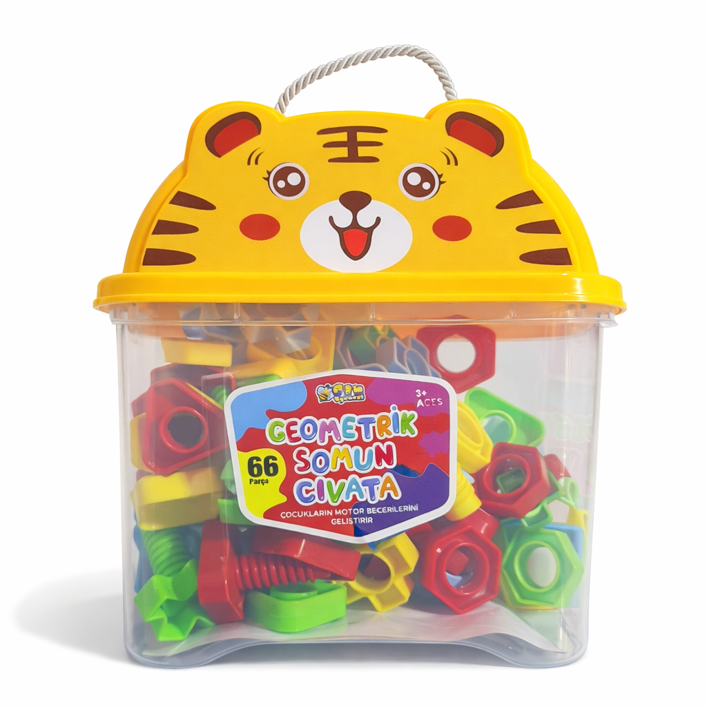 Eğitici Montaj Oyuncağı - Geometrik Somun & Civata Oyuncağı – 66 Parça