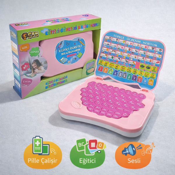 Mini Eğitici Laptop – Türkçe Öğrenim Haritalı - Oyuncak Bilgisayar Pembe