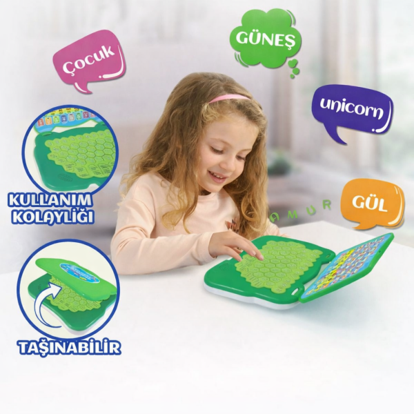 Mini Eğitici Laptop – Türkçe Öğrenim Haritalı - Oyuncak Bilgisayar Pembe