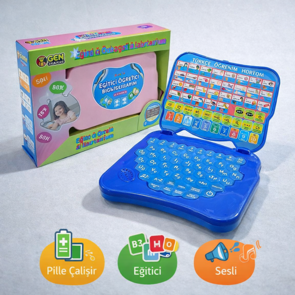 Mini Eğitici Laptop – Türkçe Öğrenim Haritalı - Oyuncak Bilgisayar Mavi