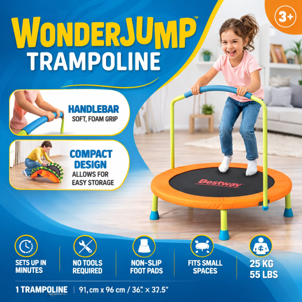 Mini Çocuk Trambolini – Tutma Kollu Güvenli Zıplama Trambolini 91CM x 96CM