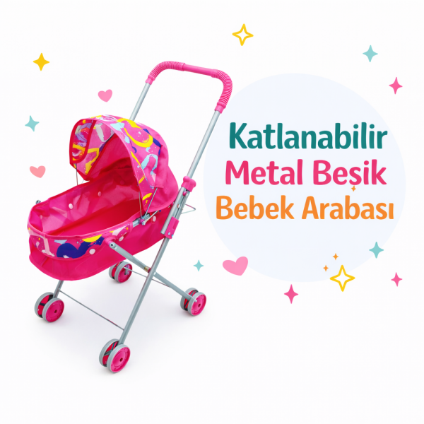 Vardem Katlanabilir Gölgelikli Metal Oyuncak Bebek Arabası