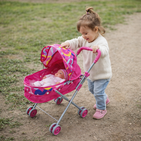 Katlanabilir Gölgelikli Oyuncak Bebek Arabası - Oyuncak Puset