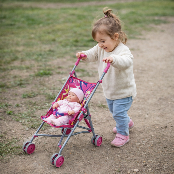 Katlanabilir Gölgelikli Oyuncak Bebek Arabası - Oyuncak Puset