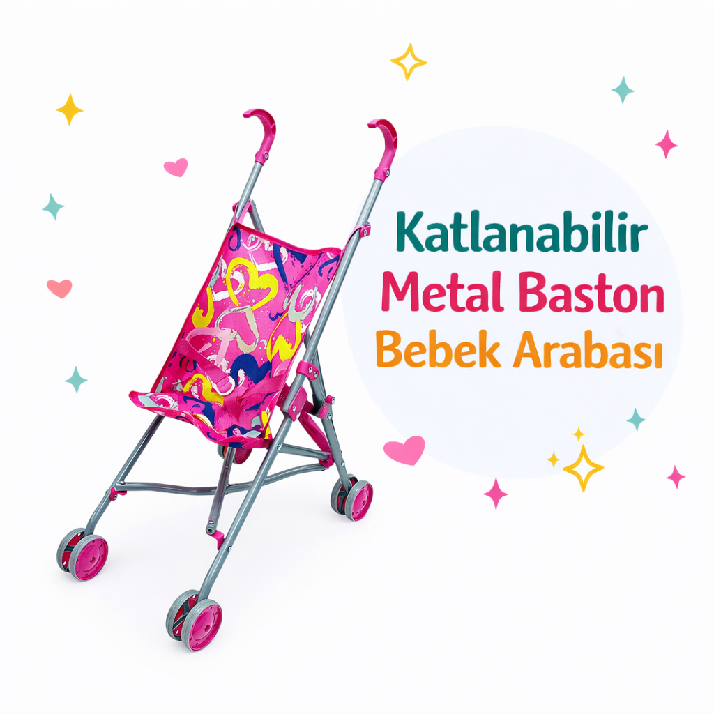Katlanabilir Gölgelikli Oyuncak Bebek Arabası - Oyuncak Puset