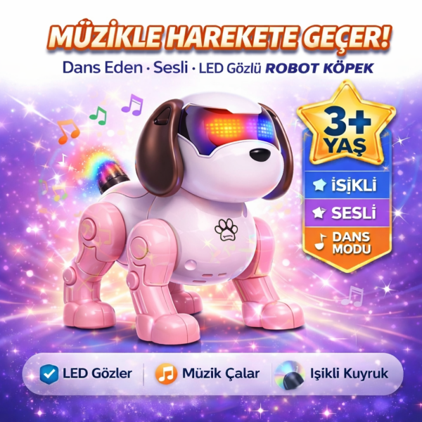 Dans Eden Işıklı ve Müzikli Robot Köpek Oyuncağı Pembe