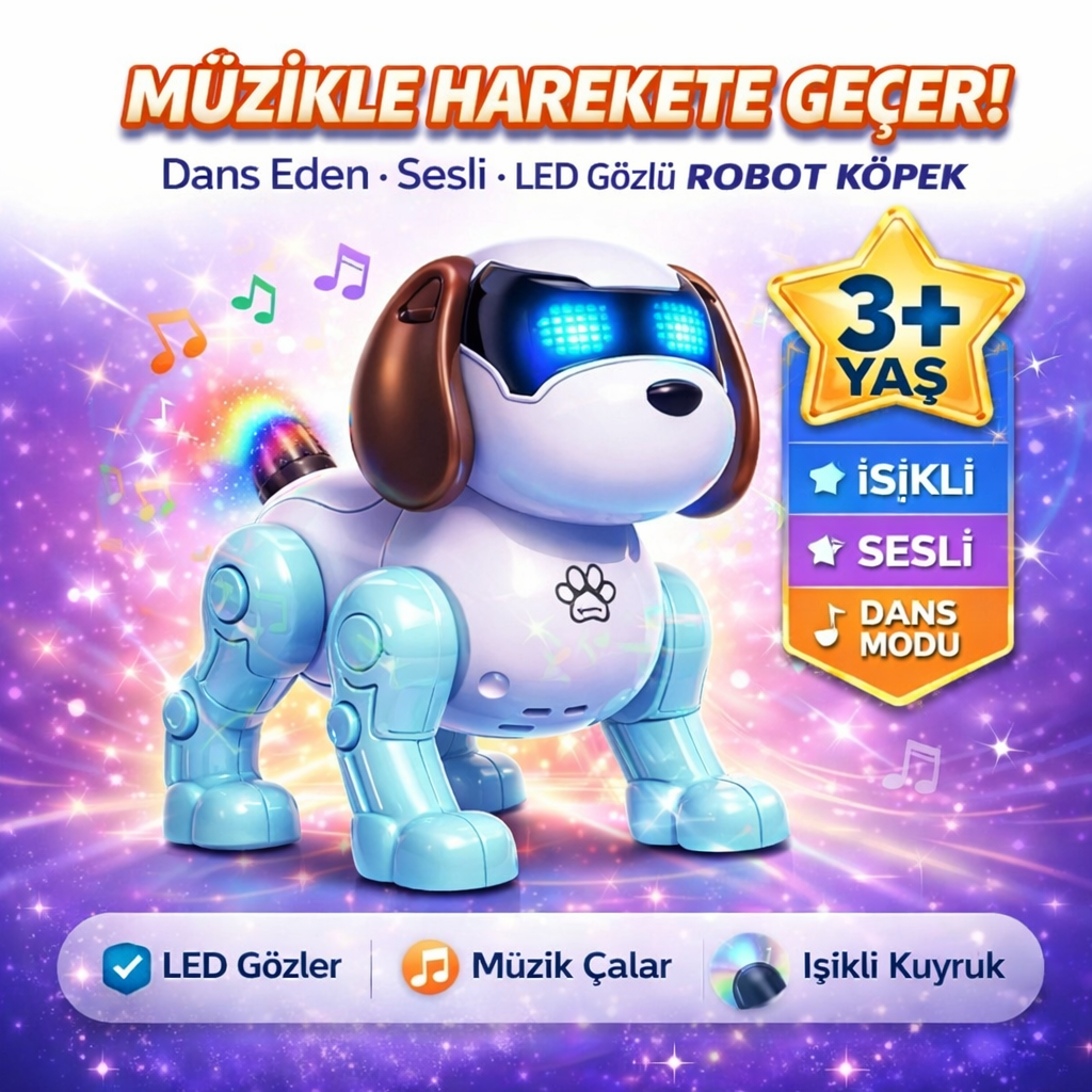 Dans Eden Işıklı ve Müzikli Robot Köpek Oyuncağı Mavi