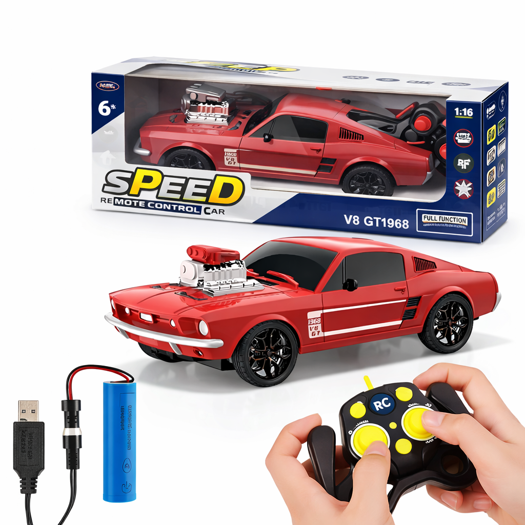 V8 GT1968 Uzaktan Kumandalı Araba 1:16 Şarjlı RC Araba Kırmızı