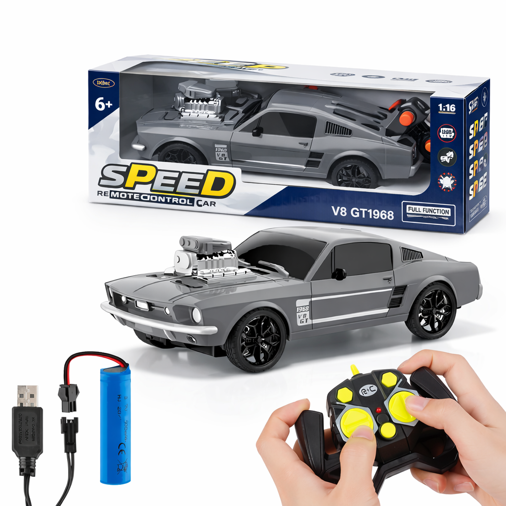 V8 GT1968 Uzaktan Kumandalı Araba 1:16 Şarjlı RC Araba Gri