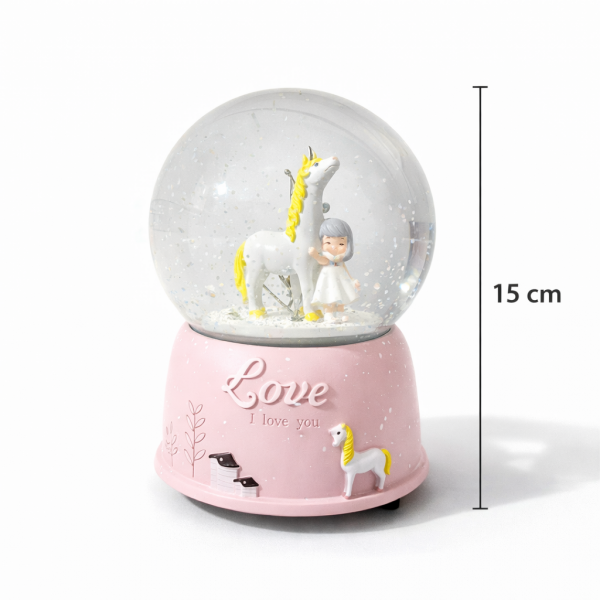 Unicorn Figürlü Kurmalı Müzikli Kar Küresi