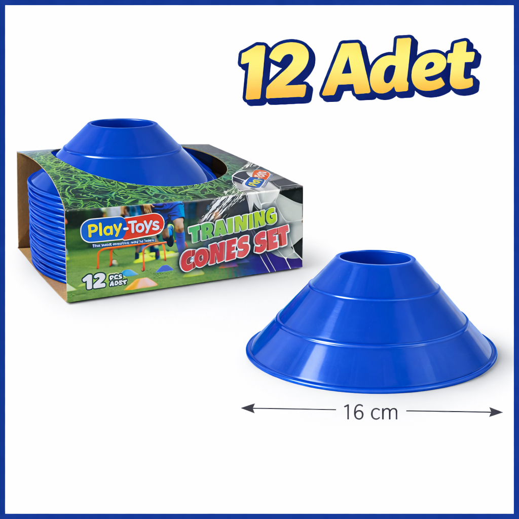 Futbol Antrenman Çanağı 12’li Set (16 cm) – Renkli & Dayanıklı Mavi