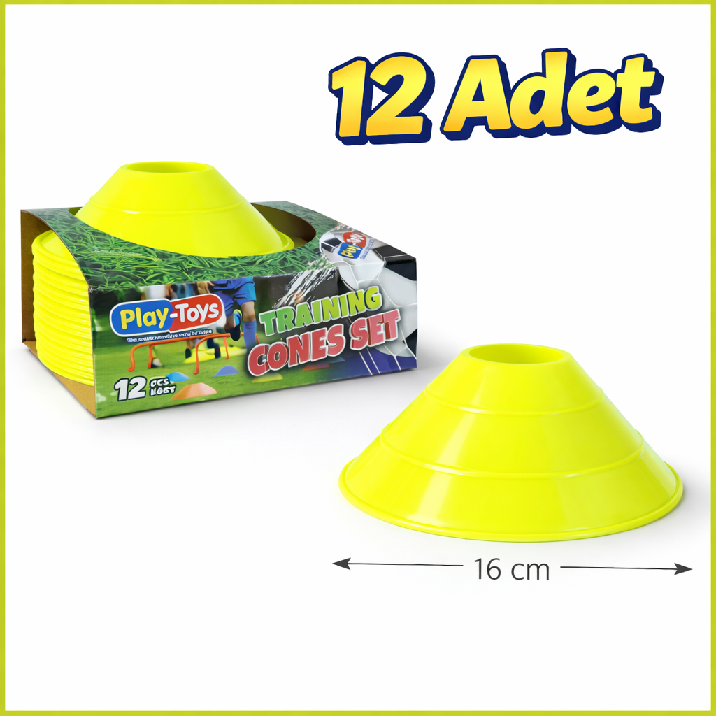 Futbol Antrenman Çanağı 12’li Set (16 cm) – Renkli & Dayanıklı Sarı