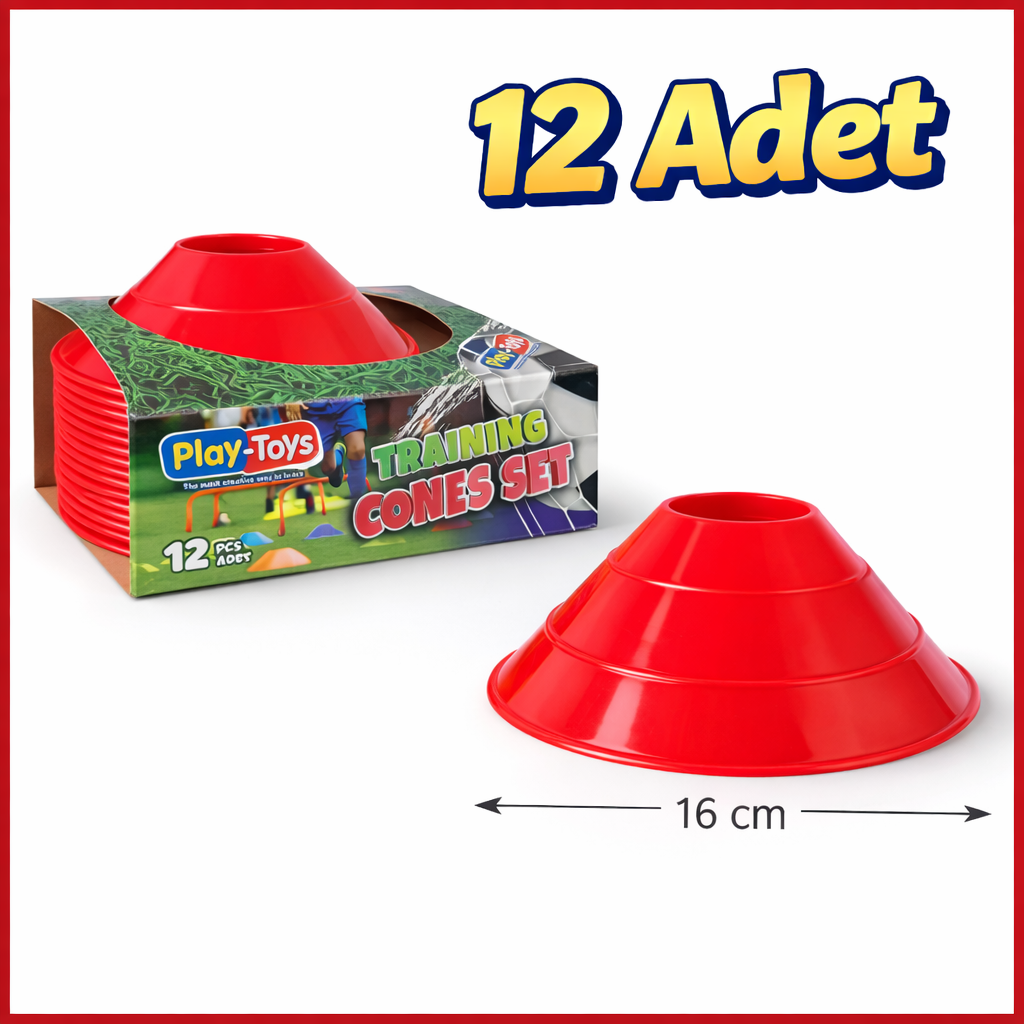 Futbol Antrenman Çanağı 12’li Set (16 cm) – Renkli & Dayanıklı Kırmızı