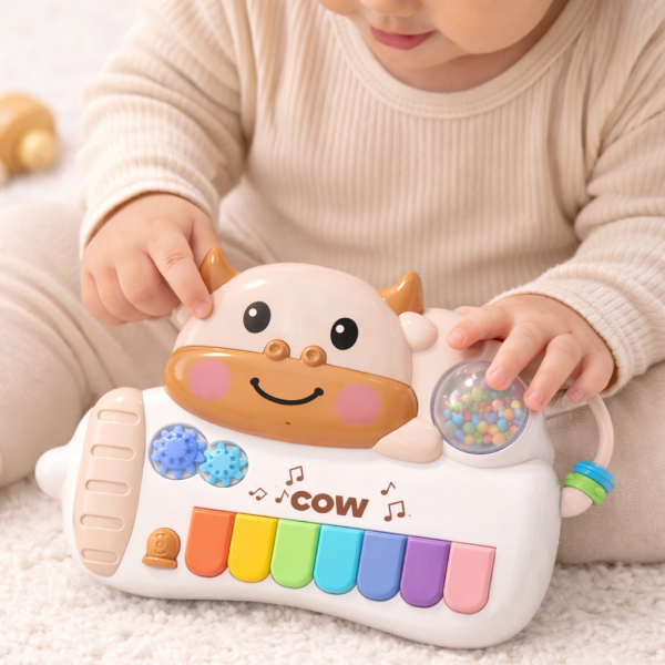 Eğitici Müzikli İnek Oyuncak – Renkli Tuşlu Bebek Piyanosu