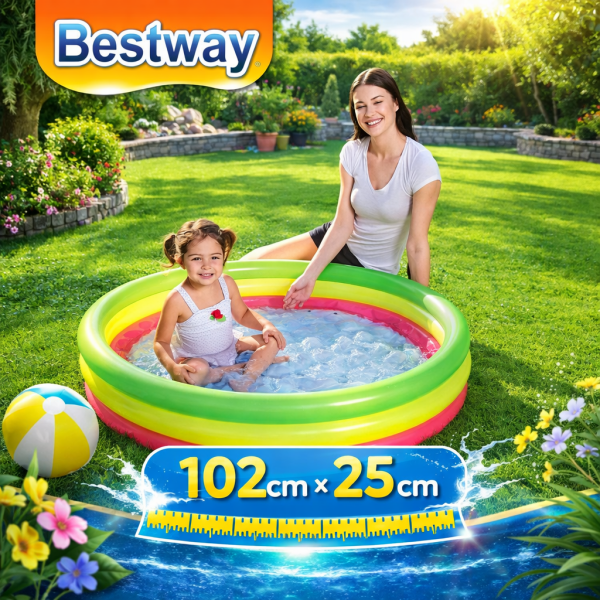Bestway 3 Halkalı Renkli Şişme Çocuk Havuzu 102x25 cm