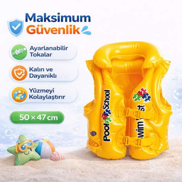 Çocuk Yüzme Öğrenme Seti – Kolluk, Simit ve Can Yeleği 3’lü Havuz Deniz Seti