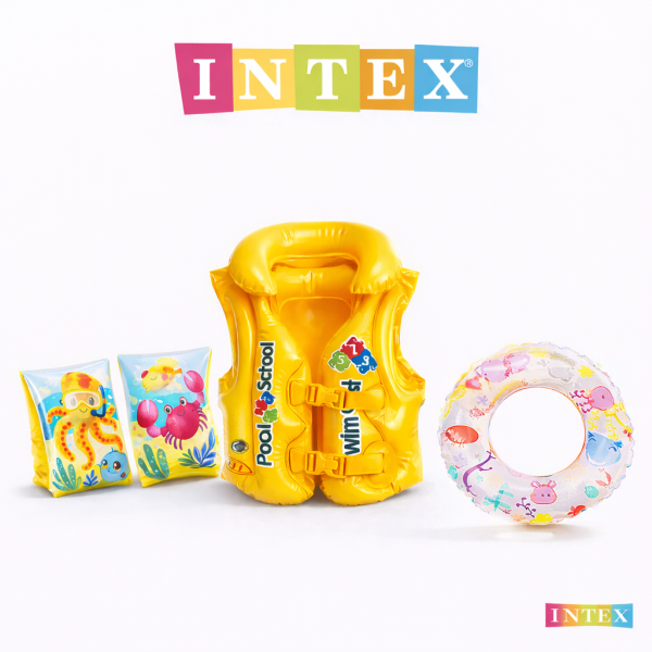 Çocuk Yüzme Öğrenme Seti – Kolluk, Simit ve Can Yeleği 3’lü Havuz Deniz Seti