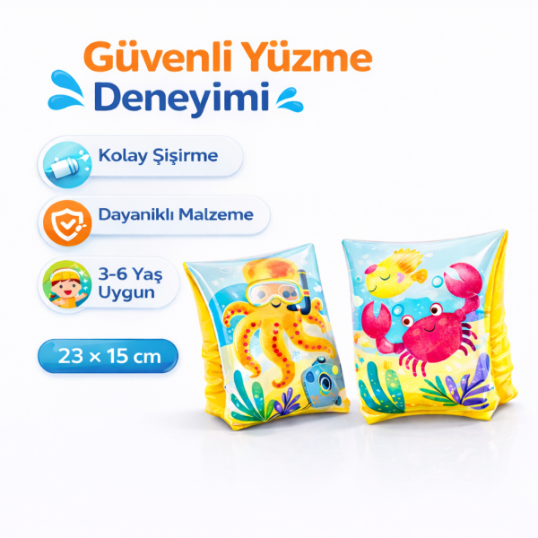 Çocuk Yüzme Öğrenme Seti – Kolluk, Simit ve Can Yeleği 3’lü Havuz Deniz Seti