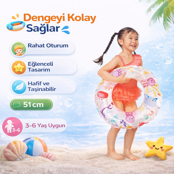 Çocuk Yüzme Öğrenme Seti – Kolluk, Simit ve Can Yeleği 3’lü Havuz Deniz Seti