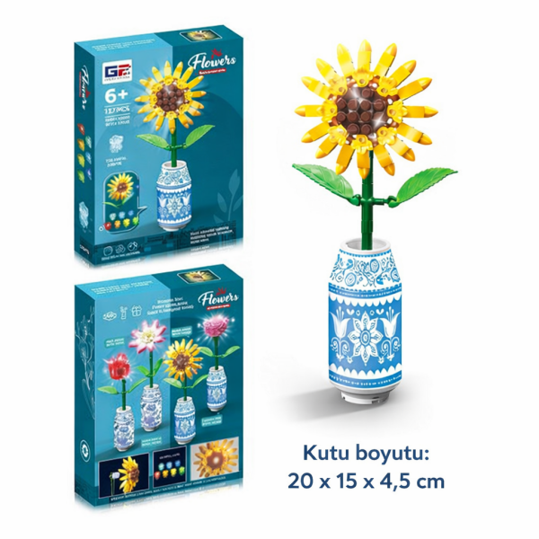 Saksılı Renkli Işıklı Blok Çiçek - Yapım Çiçek Seti SUNFLOWER 137 Parça
