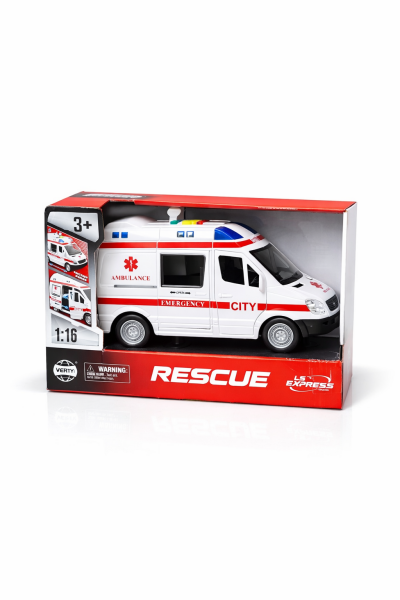 Işıklı Sesli Ambulans Oyuncak 1:16 – Açılır Kapı, 4 Ses Efekti