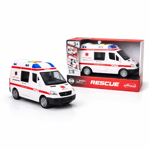 Işıklı Sesli Ambulans Oyuncak 1:16 – Açılır Kapı, 4 Ses Efekti