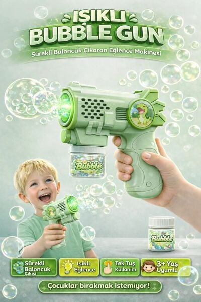 Işıklı Otomatik Baloncuk Tabancası - Bubble Gun 14cm