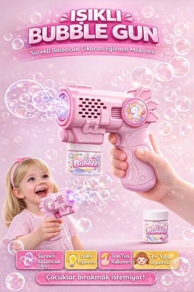 Işıklı Otomatik Baloncuk Tabancası - Bubble Gun 14cm