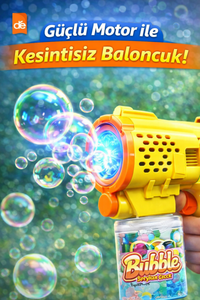 Işıklı Otomatik Baloncuk Tabancası - Bubble Gun 14cm