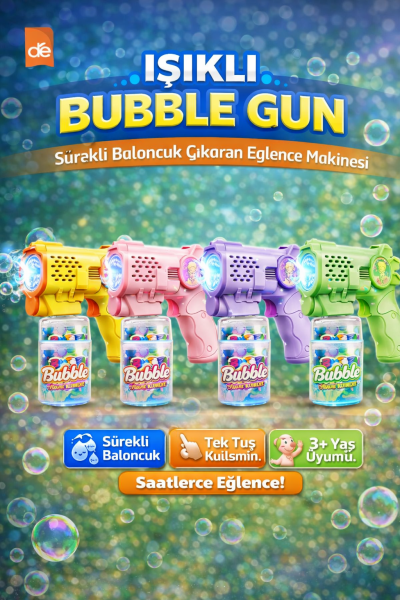 Işıklı Otomatik Baloncuk Tabancası - Bubble Gun 14cm