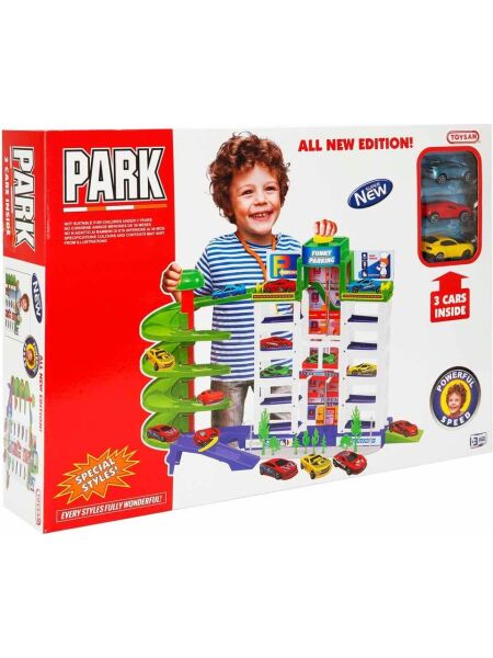 Oyuncak Asansörlü Garaj Seti Toy-41, 3'lü Arabalı Garaj Seti