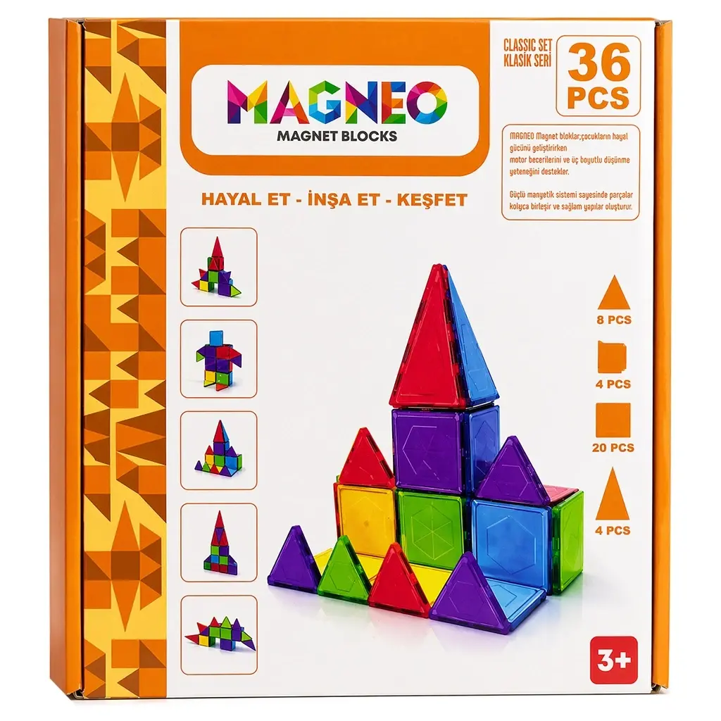 Magneo 36 Parça Manyetik Bloklar - Eğitici Magnet Geometrik Şekiller Seti