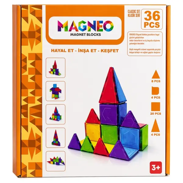 Magneo 36 Parça Manyetik Bloklar - Eğitici Magnet Geometrik Şekiller Seti