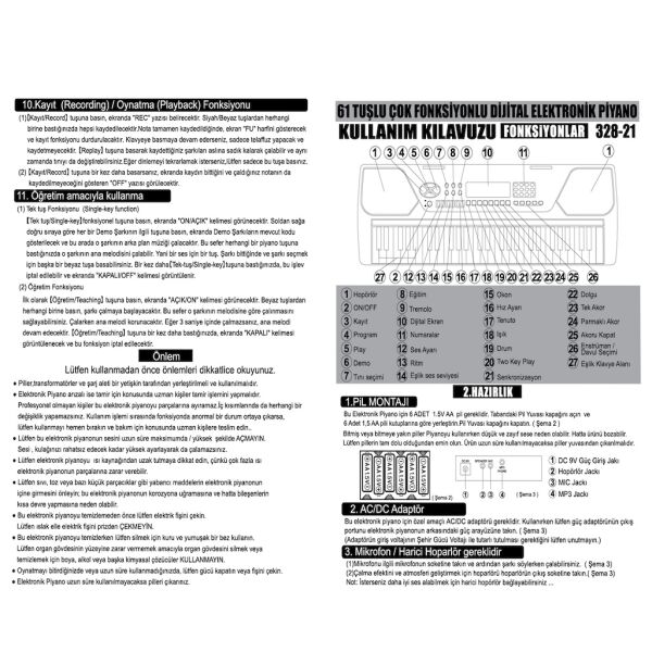 Vardem Vlektro TFL-328-21 61 Tuşlu Lcd Ekranlı Elektronik Büyük Org