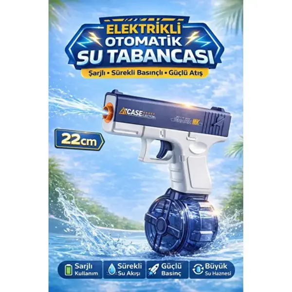 Şarjlı Elektrikli Otomatik Su Tabancası 22cm – Sürekli Atış, Güçlü Basınç