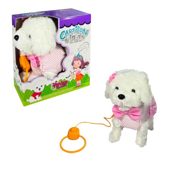 Vardem Tasmalı Hareketli Yürüyen Peluş Köpek Pembe Fiyonklu 25 cm