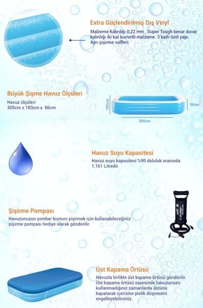 Bestway  Şişme Aile Havuzu Seti 305x183x56 cm (Pompa + Örtü Dahil) 54009