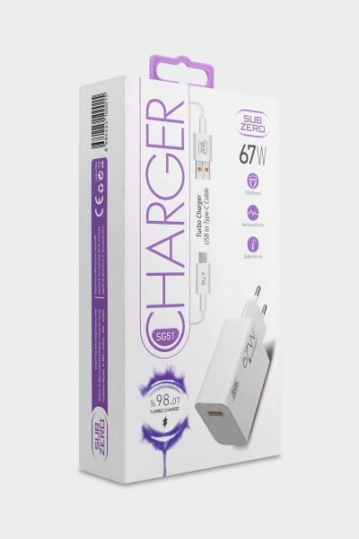 Subzero 67W Turbo Hızlı Şarj Aleti Seti Type-C + 6A Kablo - SG51