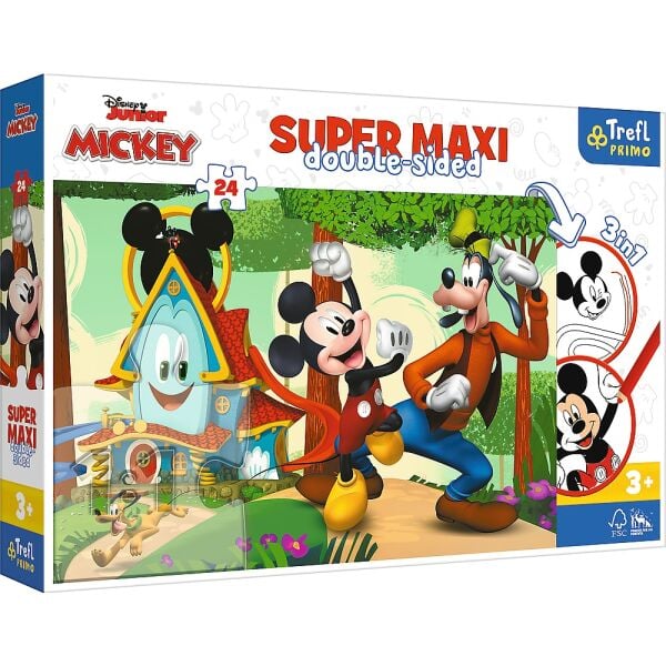 Trefl 24 Parça Puzzle Disney Süper Maxi Mickey Mouse 3in1 (60x40cm)