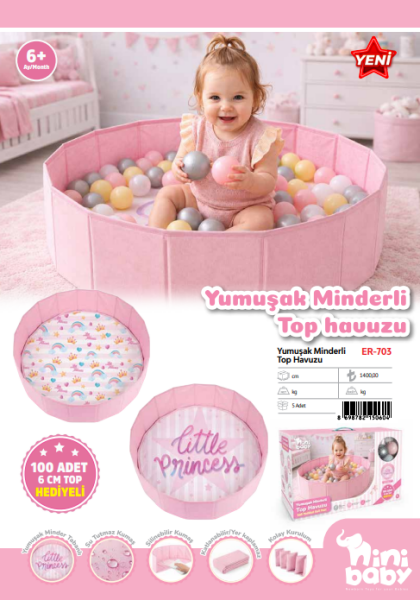 Yumuşak Minderli Top Havuzu Pembe ve 100 Adet Top